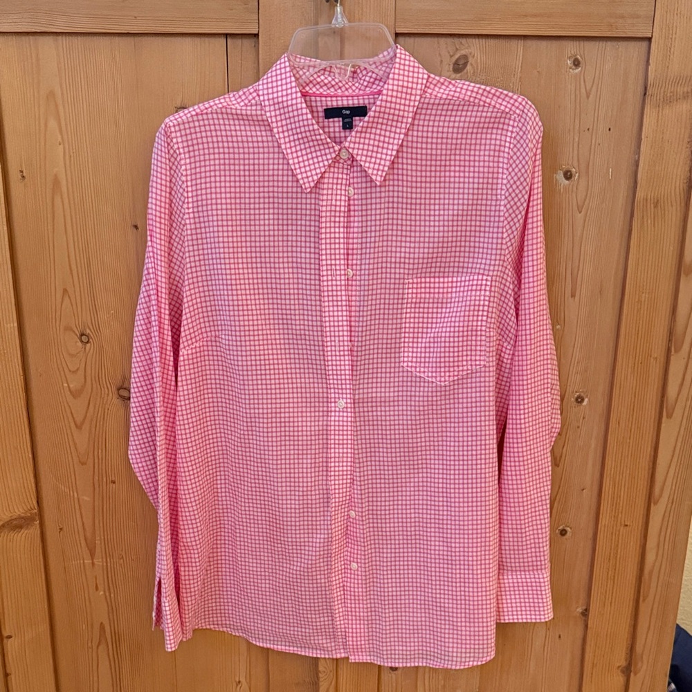 GAP Pink Gingham Women's Button Down Shirt sz L